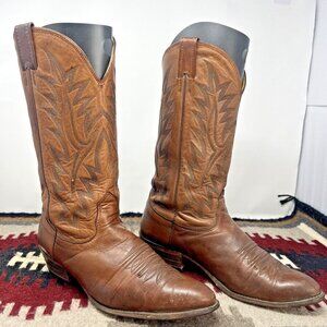 Nocona Womens 9.5 B Leather Cowgirl Western Boots Brown Embroidered Almond Toe